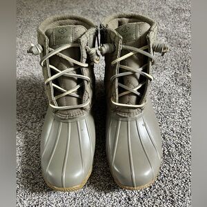 Sperry Saltwater Mid Calf Side Zip Ankle Boots Women's Size 7.5 Green - New